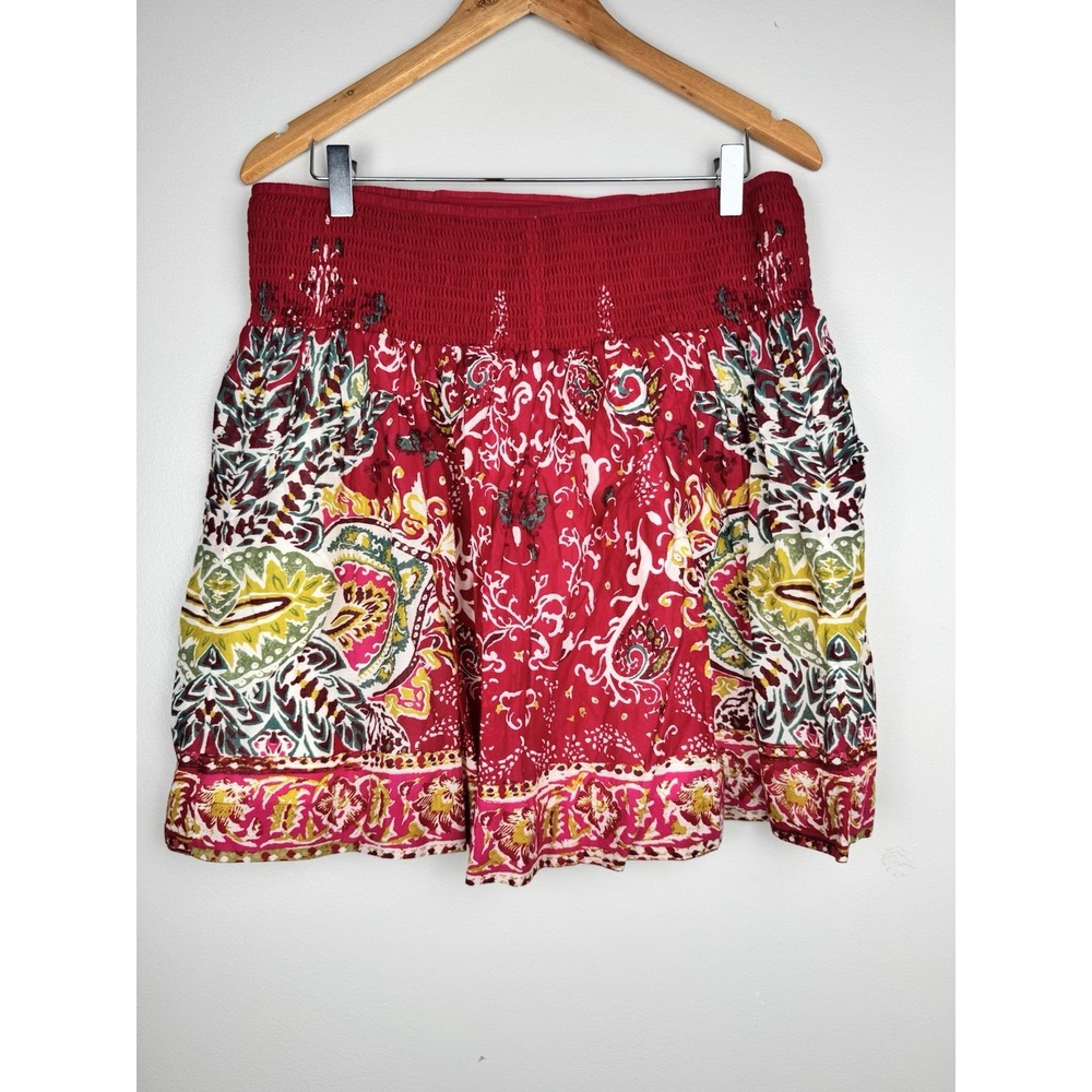 Lucky Brand Smocked Boho Paisley Mini Skirt Sz XL Festival Coachella Hippie